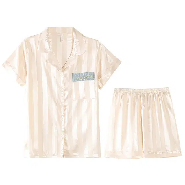 向薇 凉感短袖薄款亲肤条纹家居服睡衣套装 女款 图片色