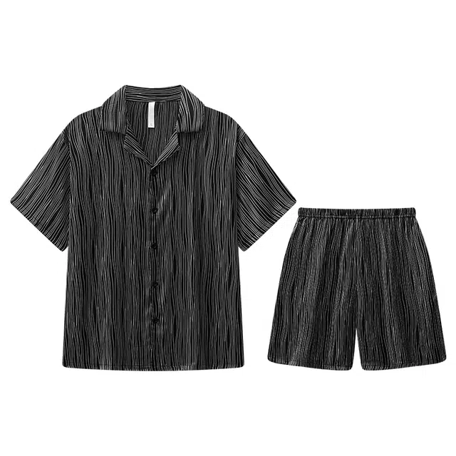 向薇 冰丝短袖短裤丝绸薄款凉感可外穿大码家居服睡衣套装 男款 图片色