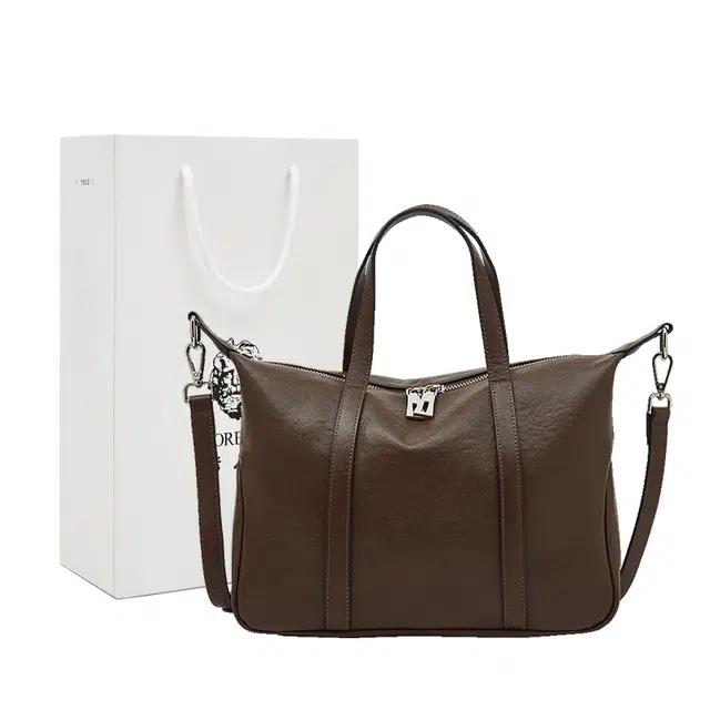 老人头 通勤时尚小众设计高级感手提单肩 植鞣牛皮 斜挎包 常规 女款 黑色/咖色/棕色