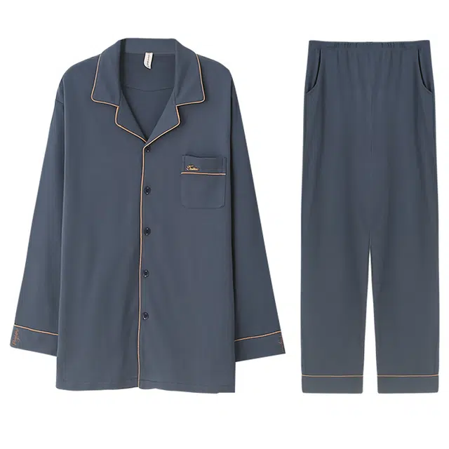 向薇 翻领长袖长裤可外穿家居服睡衣套装 男款 图片色