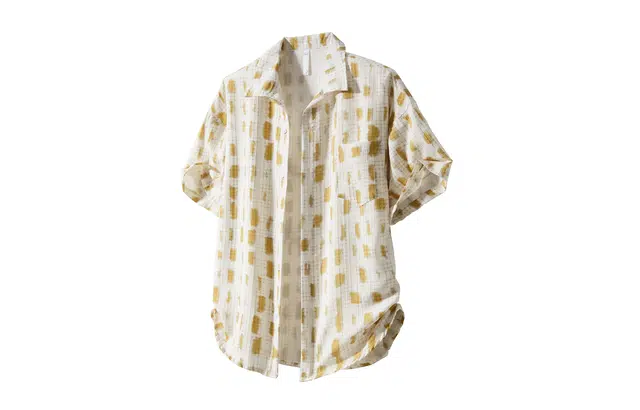 沐诚阳译 宽松泰式复古碎花痞帅夏威夷风简约设计短袖衬衫 男女同款 佛罗里达特色杏