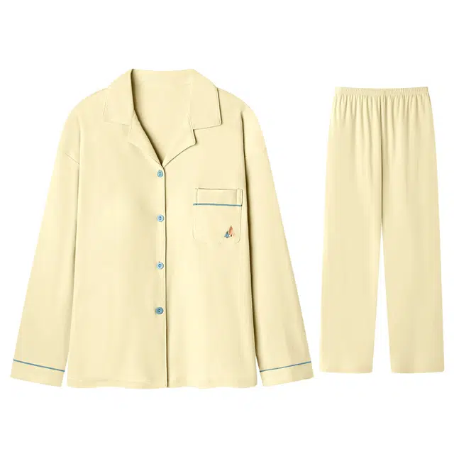 向薇 带胸垫开衫休闲长袖长裤睡衣套装 女款 图片色