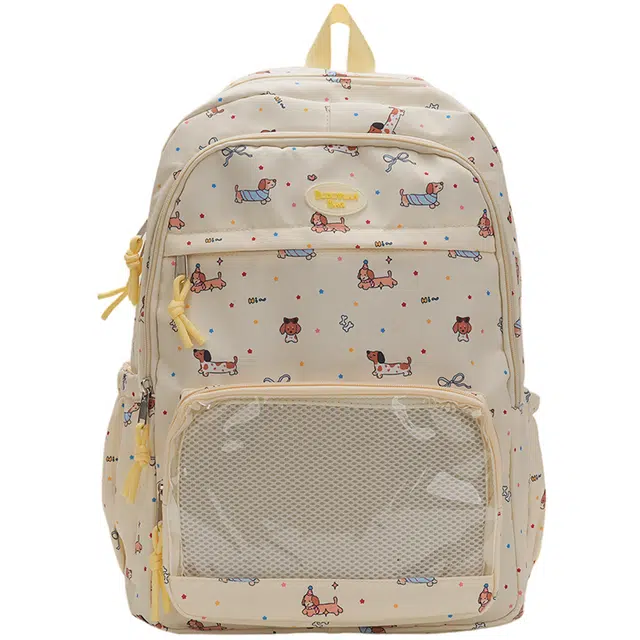 笛贝嘉 韩版清新可爱小狗印花校园风学生书包 尼龙 双肩包 大号 男女同款情侣款 多色
