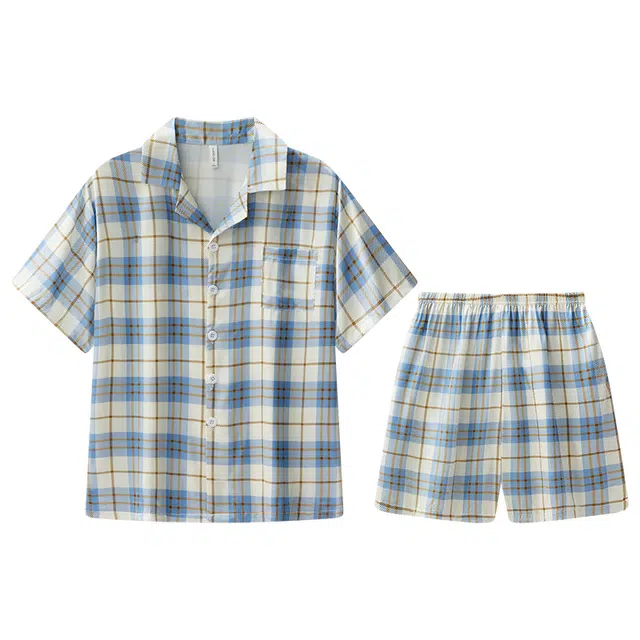 向薇 格子舒适休闲短袖五分裤睡衣套装 男款 图片色