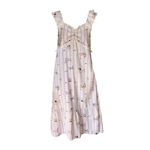 欧诗帛 韩版吊带高颜值学生过膝带胸垫家居服无袖睡裙 女款 图片色