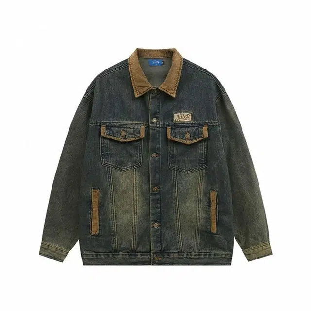 佐菲利 美式复古做旧宽松拼接撞色多口袋工装牛仔外套 男女同款 蓝色