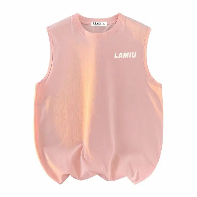 兰缪 纯色简约基础款宽松圆领直筒百搭休闲字母透气纯棉无袖背心 男女同款