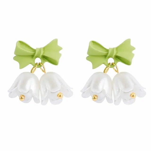 前方大荒野 蝴蝶结铃兰森系小清新文雅温柔甜美可爱迷人时尚小众设计春夏氛围感精致小巧独特时髦 树脂 耳环 女款