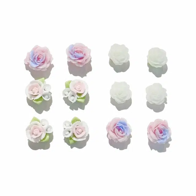 迎百宝 繁花似锦 好运浪漫春日来信梦幻灵动晕染立体玫瑰花山茶花一周套装轻奢优雅设计感生动少女心耳饰 树脂 耳钉 男女同款情侣款