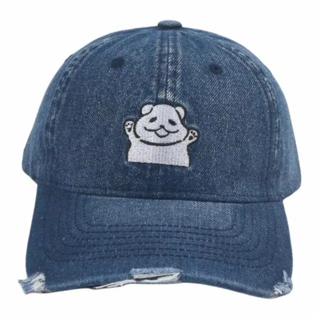 优莲茵 韩版时尚可爱小狗刺绣水洗牛仔 个性复古破洞防晒遮阳帽 街头潮流百搭款 户外出游街舞运动帽 棉 鸭舌帽 男女同款情侣款