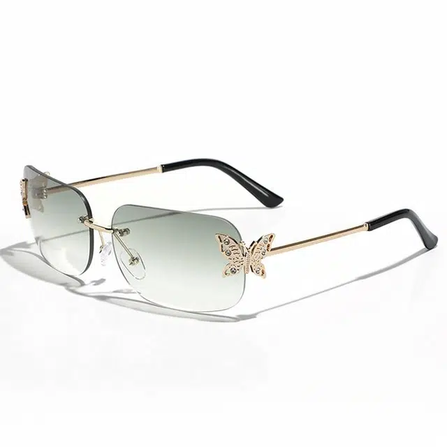 肯默 时尚潮流无框渐变蝴蝶遮阳防紫外线 不锈钢 不规则形 太阳眼镜 男女同款情侣款