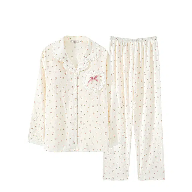 俏韵 波点云朵棉甜美长袖长裤睡衣套装 女款 杏色