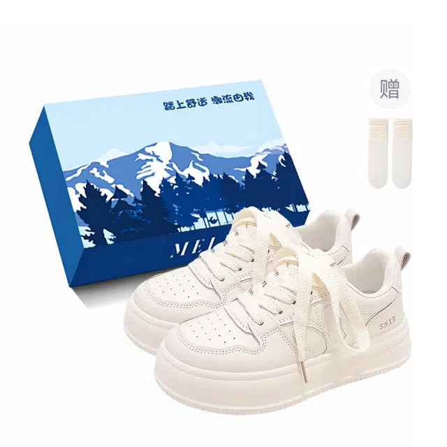小鹿米利 百搭厚底小众舒适运动休闲 包裹性防滑耐磨透气 低帮 板鞋 女 米白色