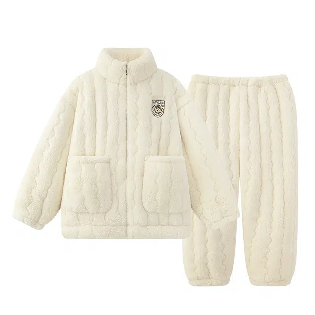 俏韵 保暖加厚卡通长袖长裤家居服睡衣套装 女款 杏色