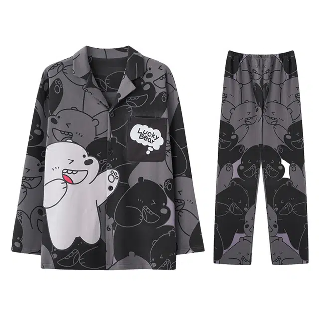 向薇 薄款长袖长裤可外穿网红风睡衣套装 男款 图片色