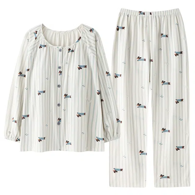 草本初色 亲肤透气圆领碎花带胸垫舒适甜美睡衣套装 女款