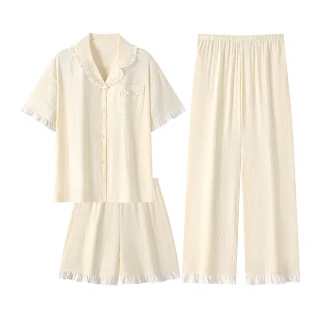 乐姿韵 纯色时尚翻领柔软舒适短袖休闲家居服睡衣套装 女款 黄色