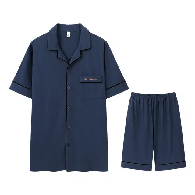 向薇 薄款冰丝短袖青年休闲睡衣套装 男款 图片色