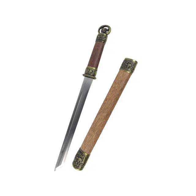 天字号 龙首唐横刀 短刀金属鸡翅木鞘高性能锰钢刀身 未开刃 成品模型