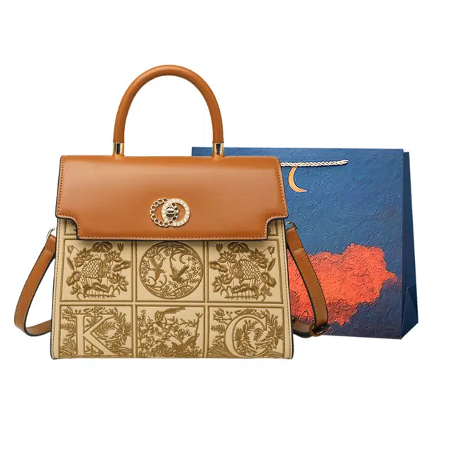 爱尔绅特 新中式国风刺绣精致设计妈妈包高级感中年 人造革 手提包 常规 女款 棕色