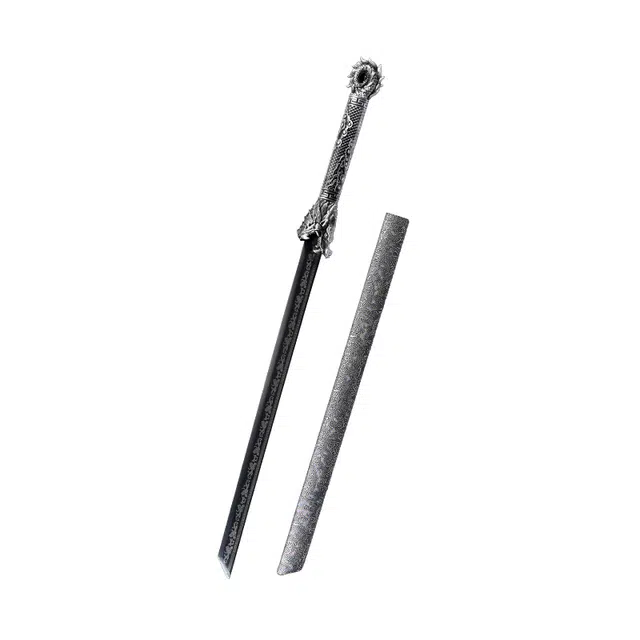 天字号 苍龙唐横刀 杉木鞘合金电镀手柄高锰钢烤色刀身未开刃 成品模型