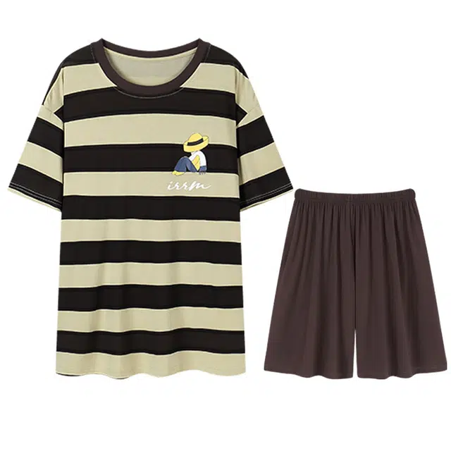 向薇 短袖薄款休闲舒适简约时尚亲肤可外穿睡衣套装 男款 图片色