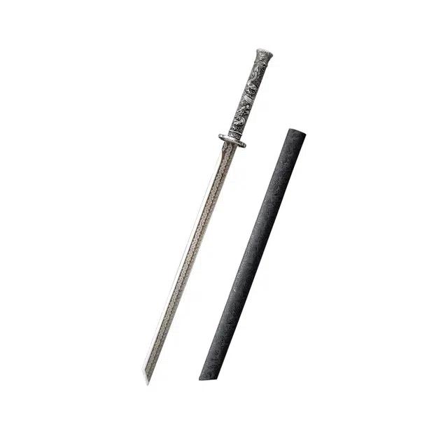 天字号 盘龙唐横刀 杉木鞘合金电镀手柄高锰钢刀身未开刃 成品模型