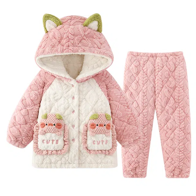 俏韵 加厚连帽舒适保暖长袖可外穿家居服睡衣套装 女款 粉色