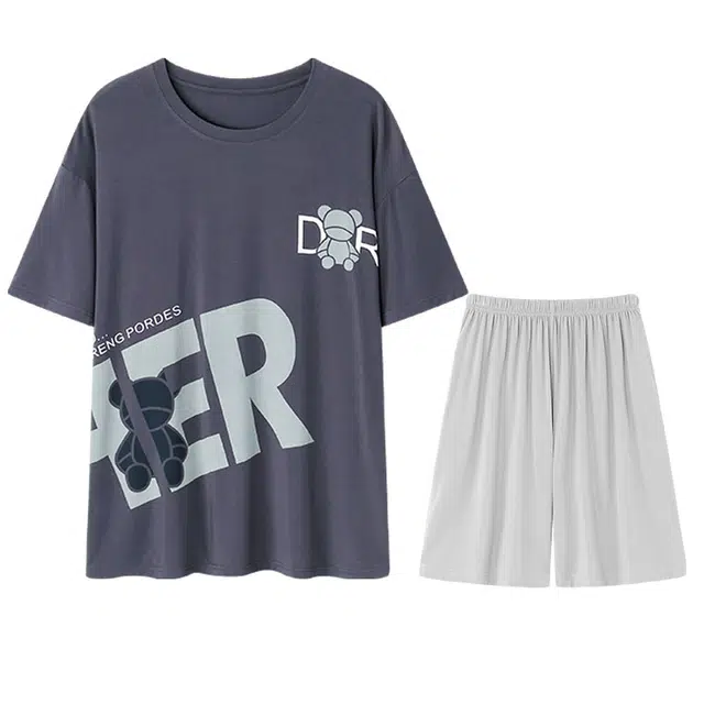 向薇 短袖薄款舒适简约休闲时尚亲肤可外穿睡衣套装 男款 图片色