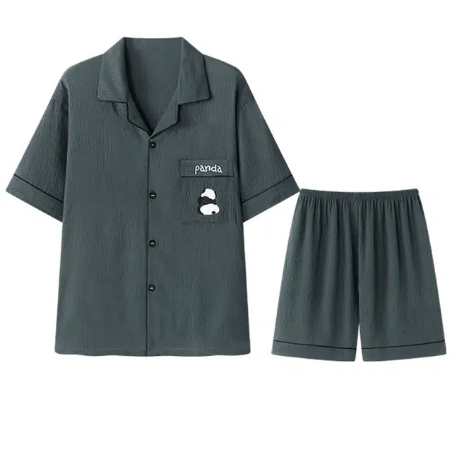 向薇 舒适透气翻领短袖上衣可外穿五分裤睡衣套装 男款 图片色