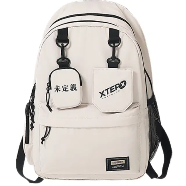 特步 商务轻便旅行大学生休闲外出旅游背包初中高中 织物 双肩包 男女同款情侣款 白色