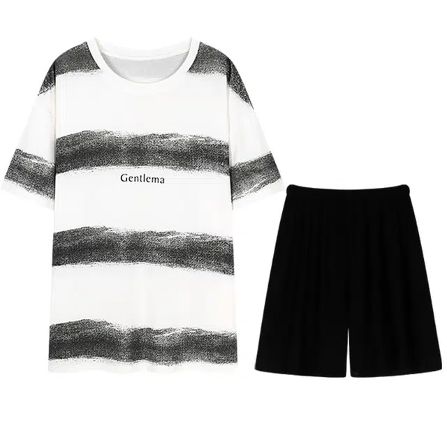 向薇 短袖宽松亲肤透气舒适简约休闲可外穿夏季睡衣套装 男款 图片色