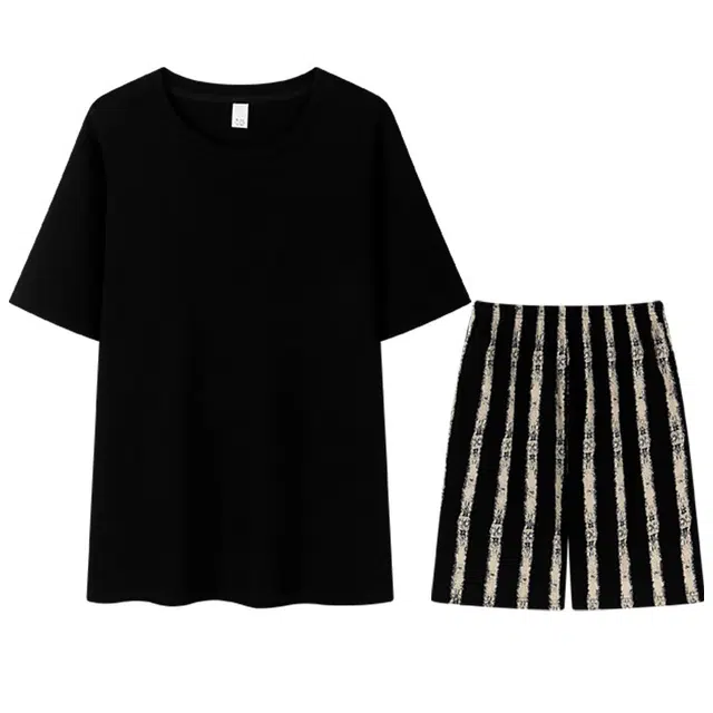 向薇 短袖休闲简约亲肤凉感套头舒适夏季睡衣套装 男款 图片色