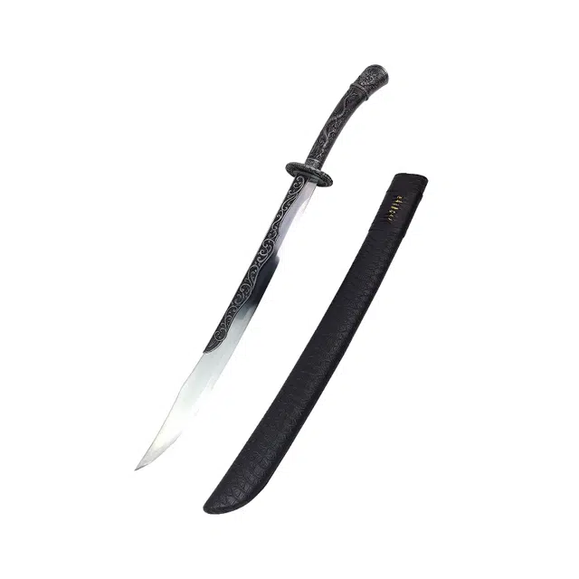 天字号 屠龙刀 杉木鞘合金电镀手柄高锰钢刀身未开刃 成品模型