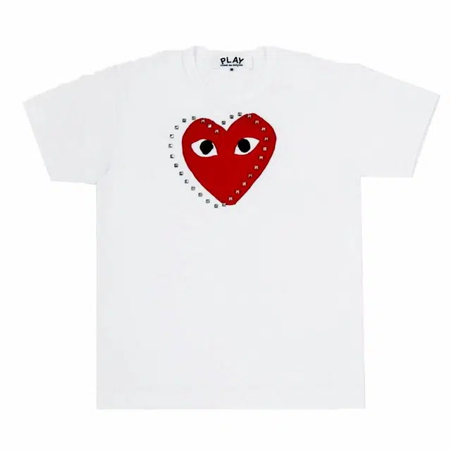 CDG Play FW24 Holiday Logo Heart Studded Tee Red