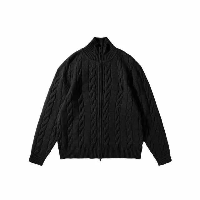 我是大卫 拉链半高领麻花纹纯色舒适宽松百搭长袖针织衫 男女同款