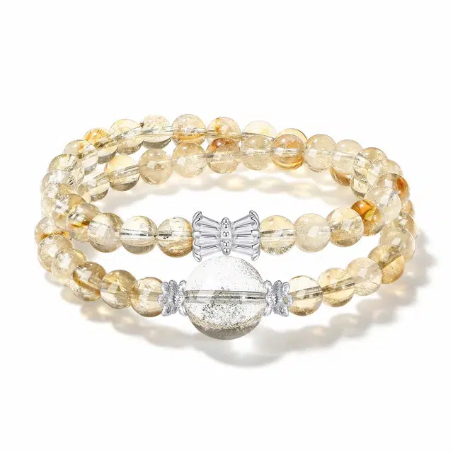 普陀山官方已过香 普陀山文创 新中式国风转运聚福纳财叠戴 八方来财绿幽灵黄阿塞气质国风手饰#好运 礼盒装 黄水晶 手串 女款