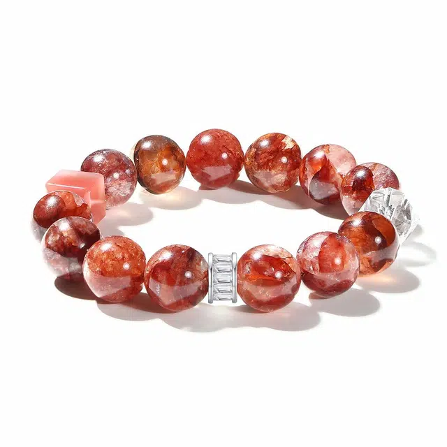 普陀山文创 新中式聚财纳福转运珠 鸿运当头红胶花平安纳福气质#好运 礼盒装 红水晶 手串 女款