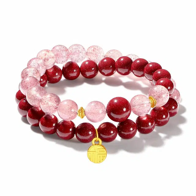 普陀山文创 财源广进平安万福时来运转 新中式能量磁场#好运 礼盒装 草莓晶 水晶手串 女款