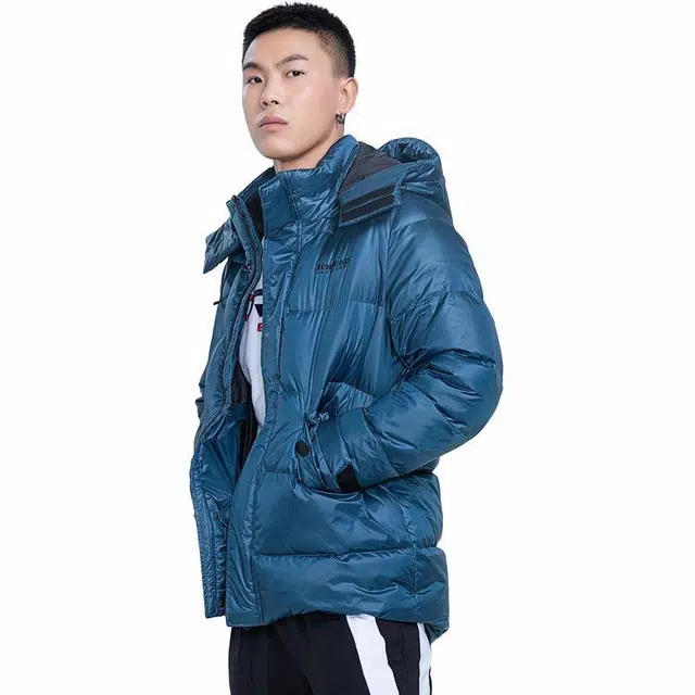 探路者 防风保暖连帽长袖羽绒服 男款 铁蓝灰