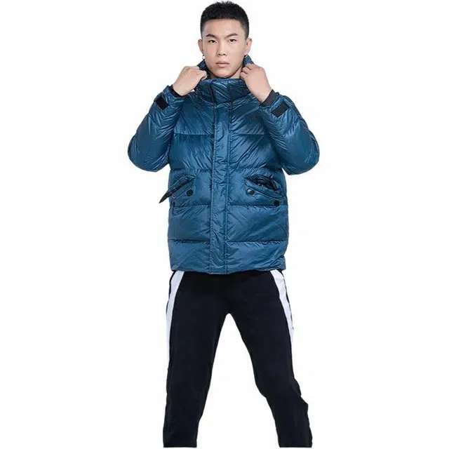 探路者 防风保暖连帽长袖羽绒服 男款 铁蓝灰