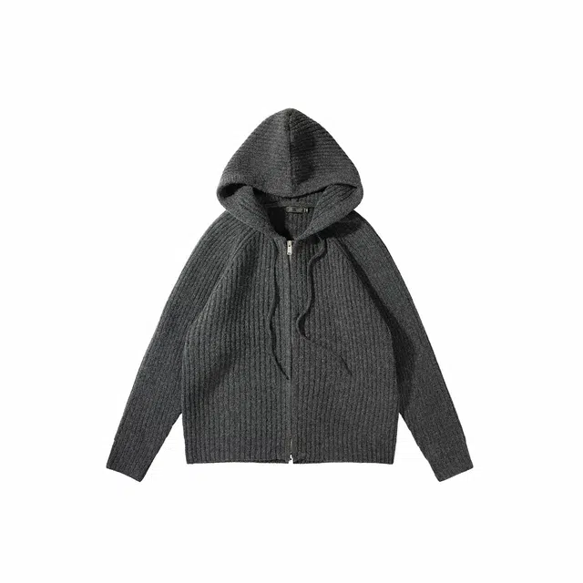 我是大卫 连帽慵懒软糯拉链宽松纯色长袖针织衫 男女同款