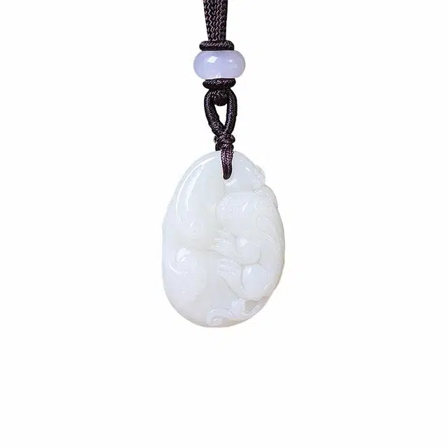 舒杰 小众百搭款如意貔貅 和田玉项链 白玉 男女同款情侣款