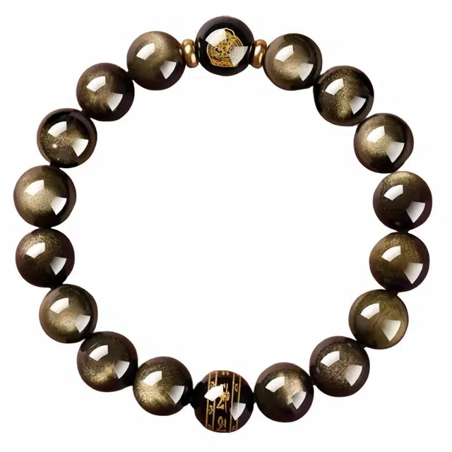 石在行 新中式纳福复古轻奢小众百搭气质精致高级氛围感好运金耀石十二生肖本命佛 黑曜石 手串 男女同款情侣款