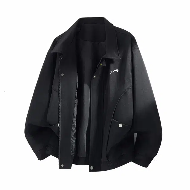 贵人鸟 美式复古纯色基础款宽松翻领飞行员百搭日常休闲夹克 男女同款