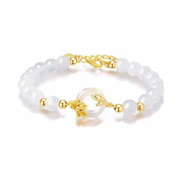 庆怡 好事莲莲 新中式国潮清新淡雅温柔百搭气质莲花平安扣转运#好运 玉髓 手串 男女同款情侣款