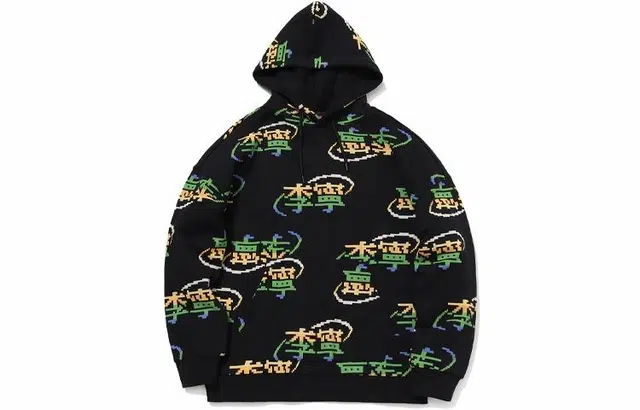 中国李宁 满印宽松套头连帽卫衣 男款 新标准黑