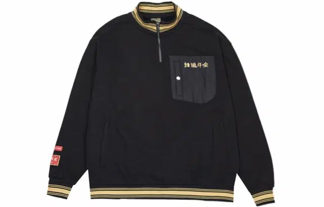 中国李宁 运动生活系列 胸前口袋文字图案半拉链套头条纹卫衣 男女同款 黑色