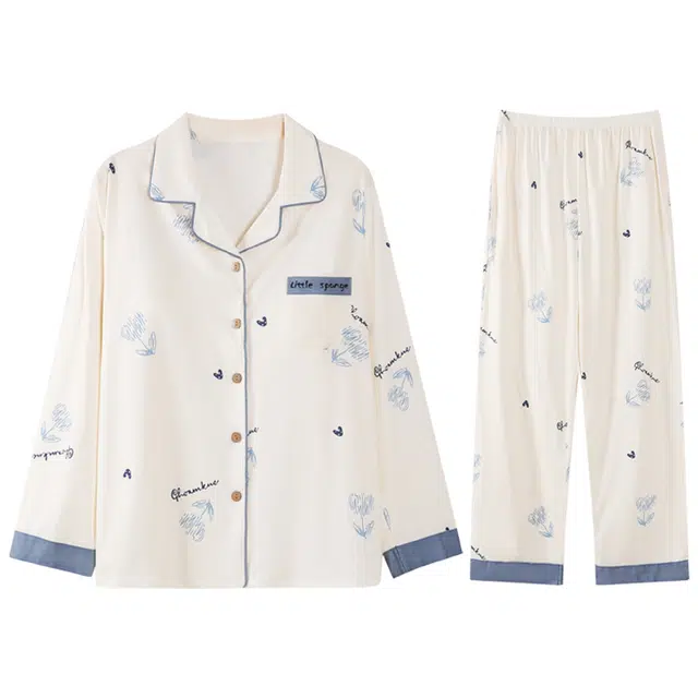 向薇 舒适透气带胸垫长袖长裤睡衣套装 女款 图片色