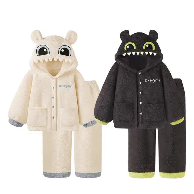 俏韵 卡通连帽加厚舒适长袖休闲保暖可外穿长裤睡衣套装 男女同款